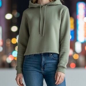 Women's Sea Moss Green Cropped Hoodie Open Back Grommet Sweatshirt Size M Casual